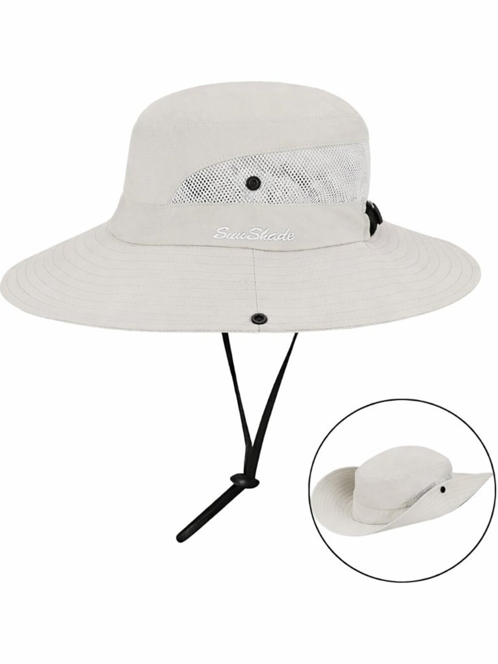 Women’s UV Protection Sun Hat Wide Brim Foldable Mesh Ponytail Beach Fishing Cap - Picture 2 of 5